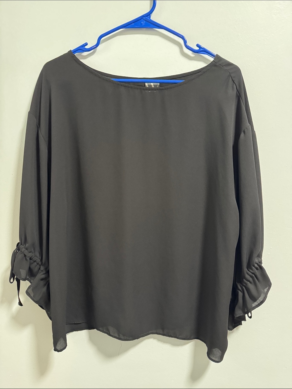 Maurices Black Boatneck Blouse with Drawstring Sleeves